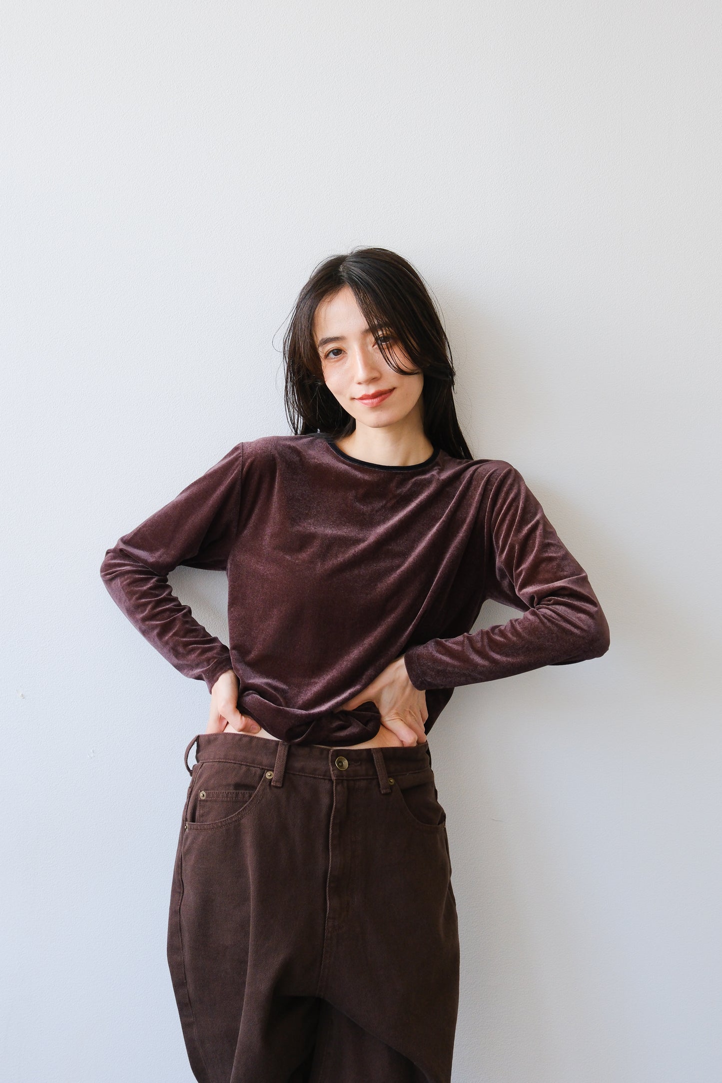 Sheer velour tops (brown)