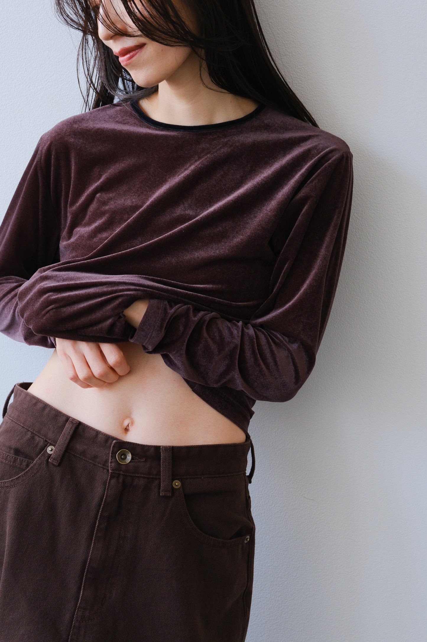 Sheer velour tops (brown)