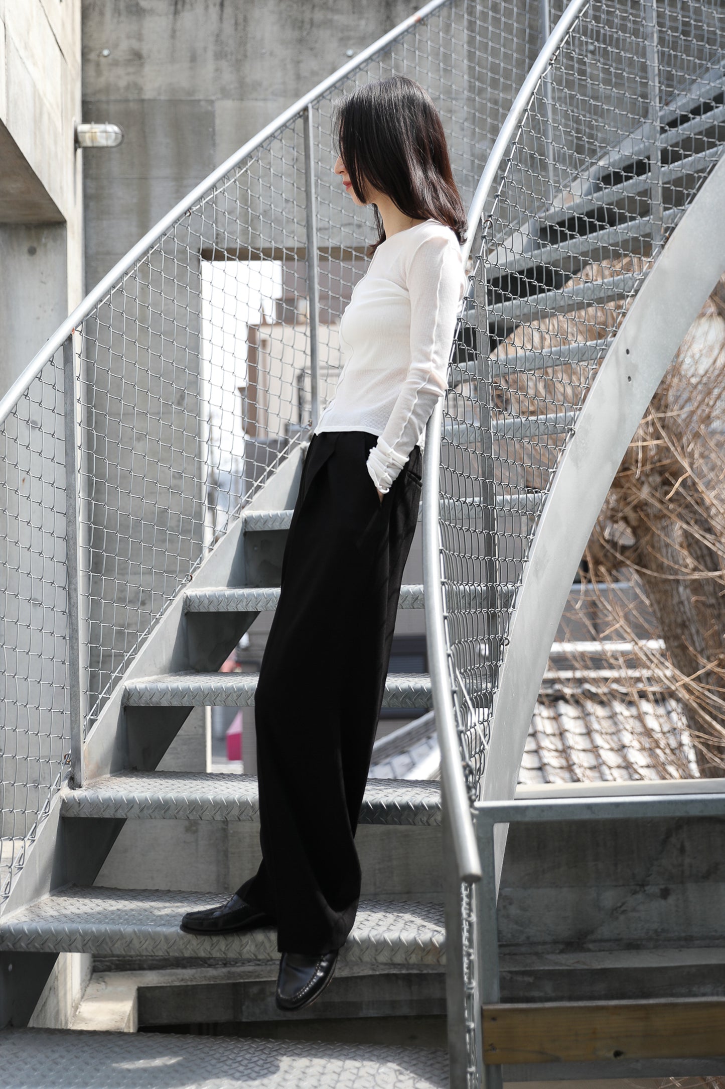 Tuck wide pants (black)