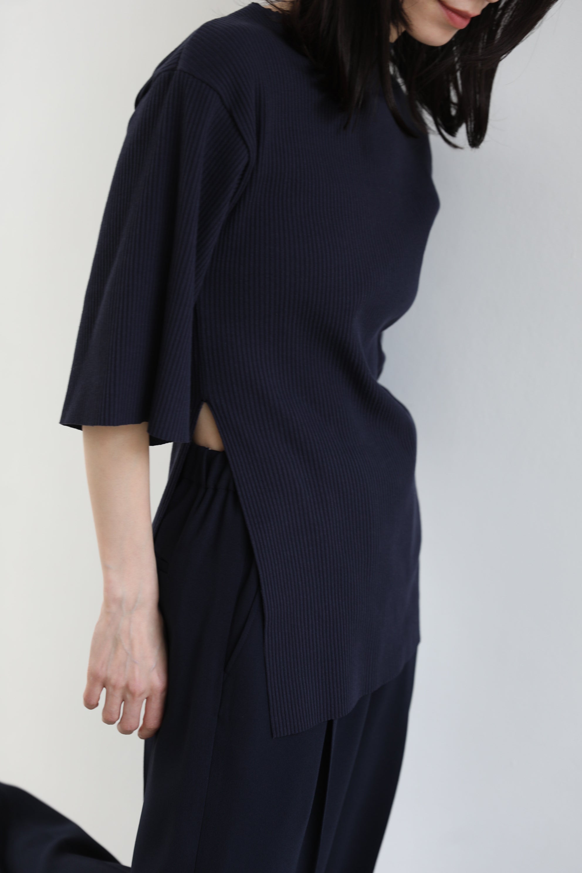 新品　ifmeh Side slit rib t 　ネイビー Side slit rib t (2color) – IFMEH