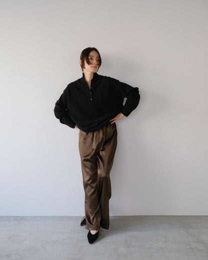 Satin slit pants (2colors)