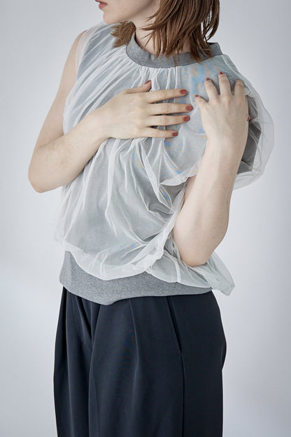 chulle gather tops -grey-