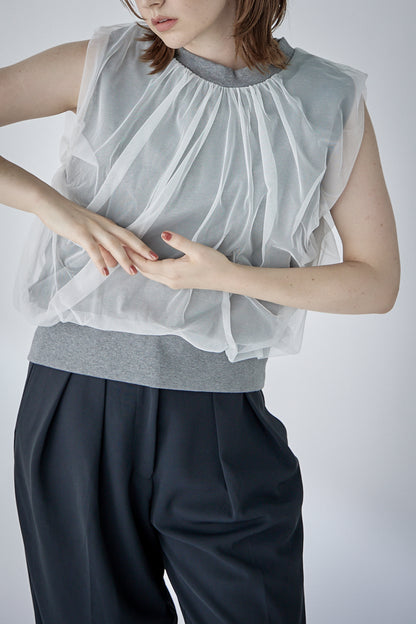 chulle gather tops -grey-